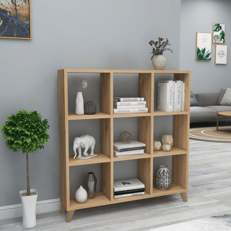 Max Polica za knjige 15-08-02, 9 pregrada, Smeđa