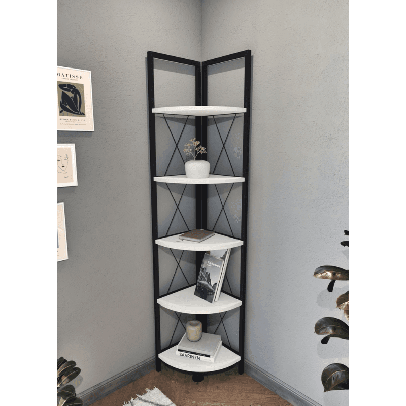 Max Metalna kutna polica za knjige 15-15-01, 5 polica, Bijela