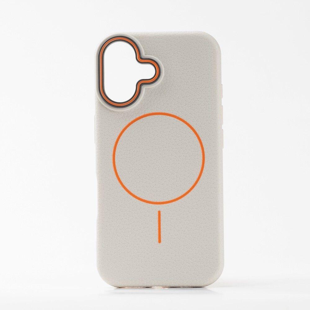 Zaštitna maska za telefon iPhone 16 LICHI Leather MagSafe, Bijela