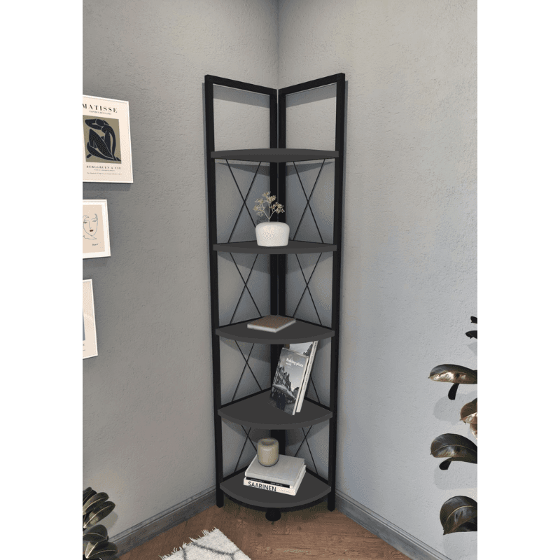 Max Metalna kutna polica za knjige 15-15-08, 5 polica, Antracit