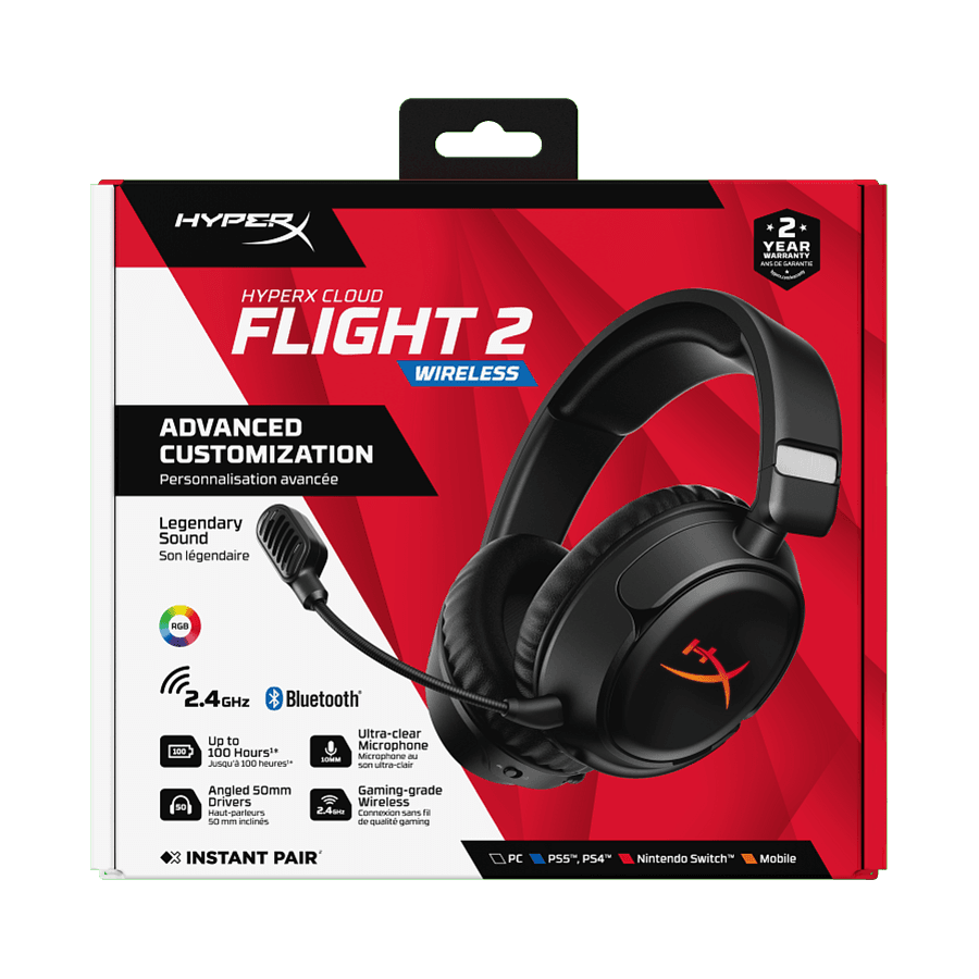 HyperX Slušalice Cloud Flight 2 RGB Wireless, Crna, B5VC4AA