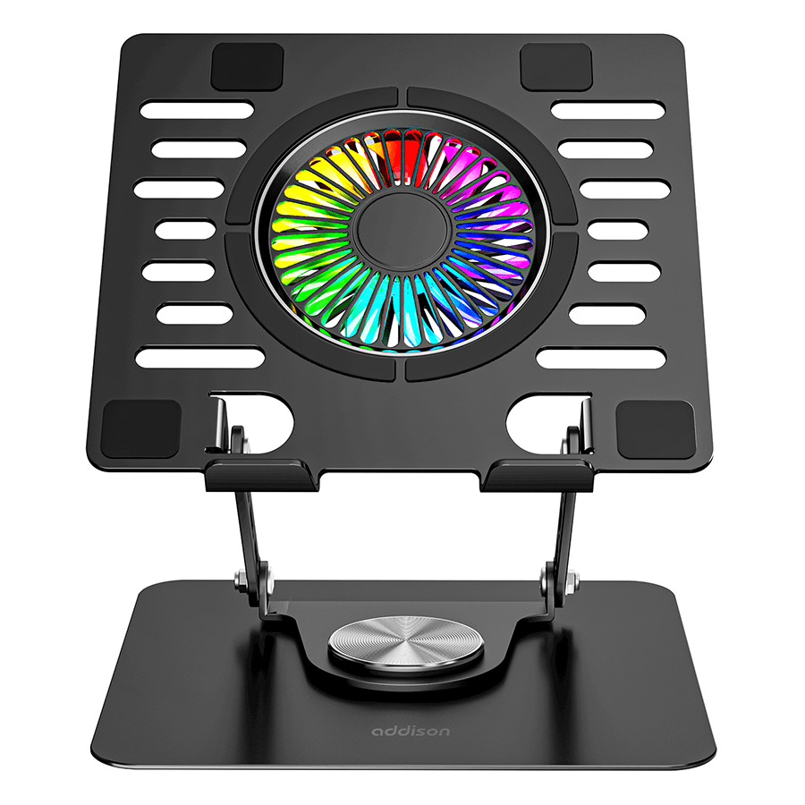 Addison Postolje za laptop AD-RC36, 360° RGB Fan Black Metal, Crna