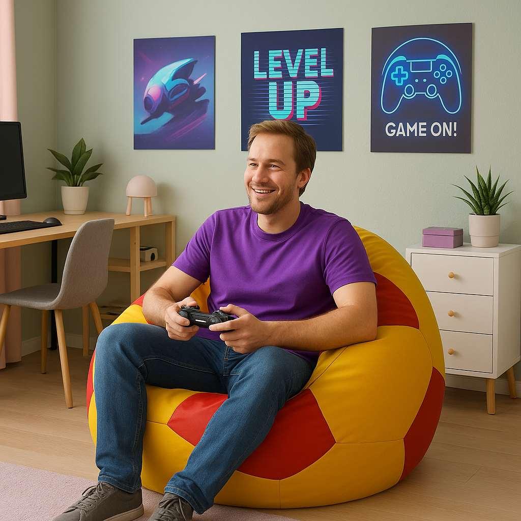 Atelier del Sofa Lazy Bag za američki fudbal, 90x35x70 cm, žuto-crvena