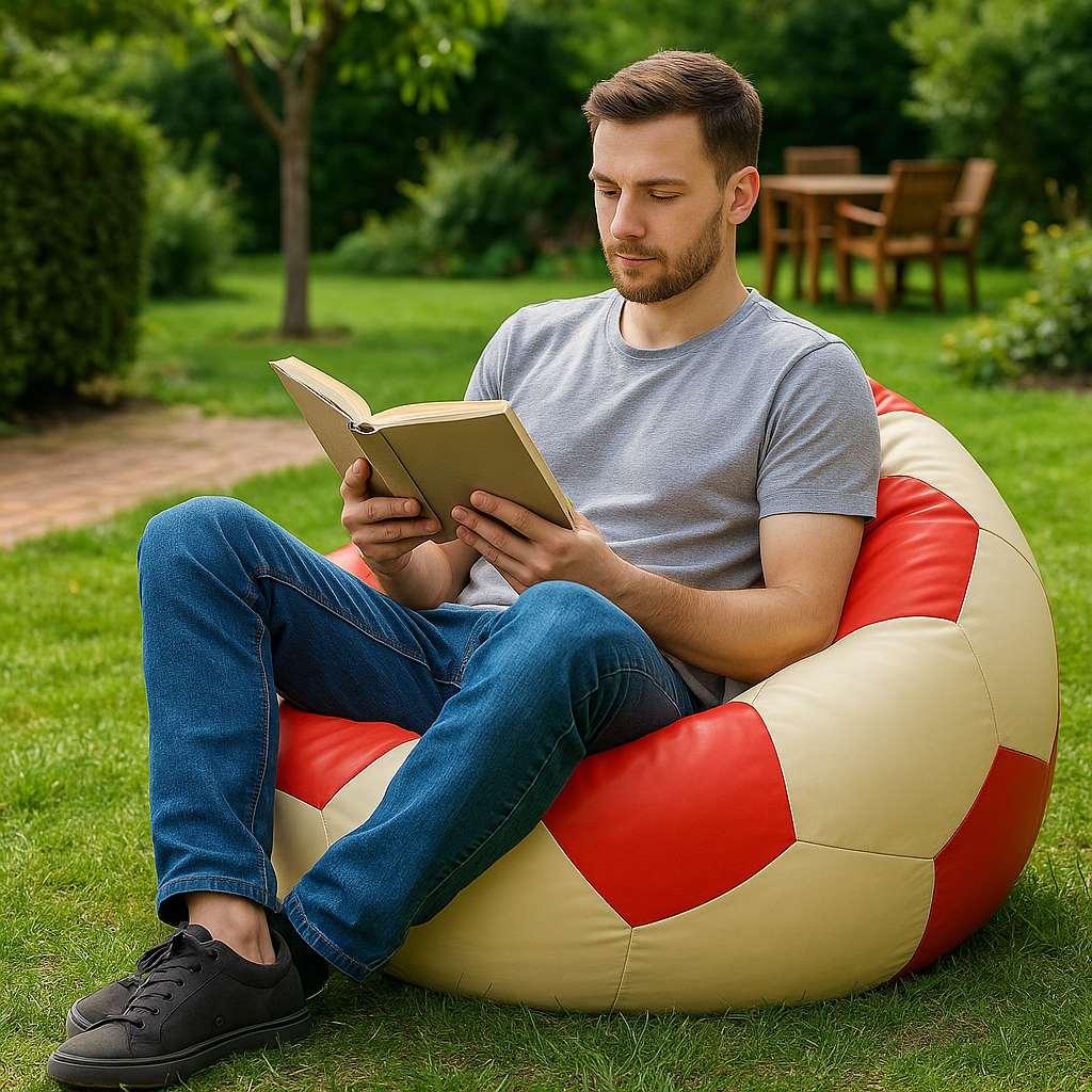 Atelier del Sofa Lazy Bag za američki fudbal, 90x35x70 cm, Bijelo-crvena