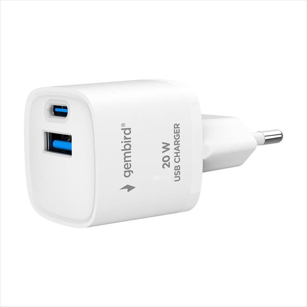 Gembird punjač za telefon 2-portni USB-A USB-C 20W TA-UC-PDQC20-W-01