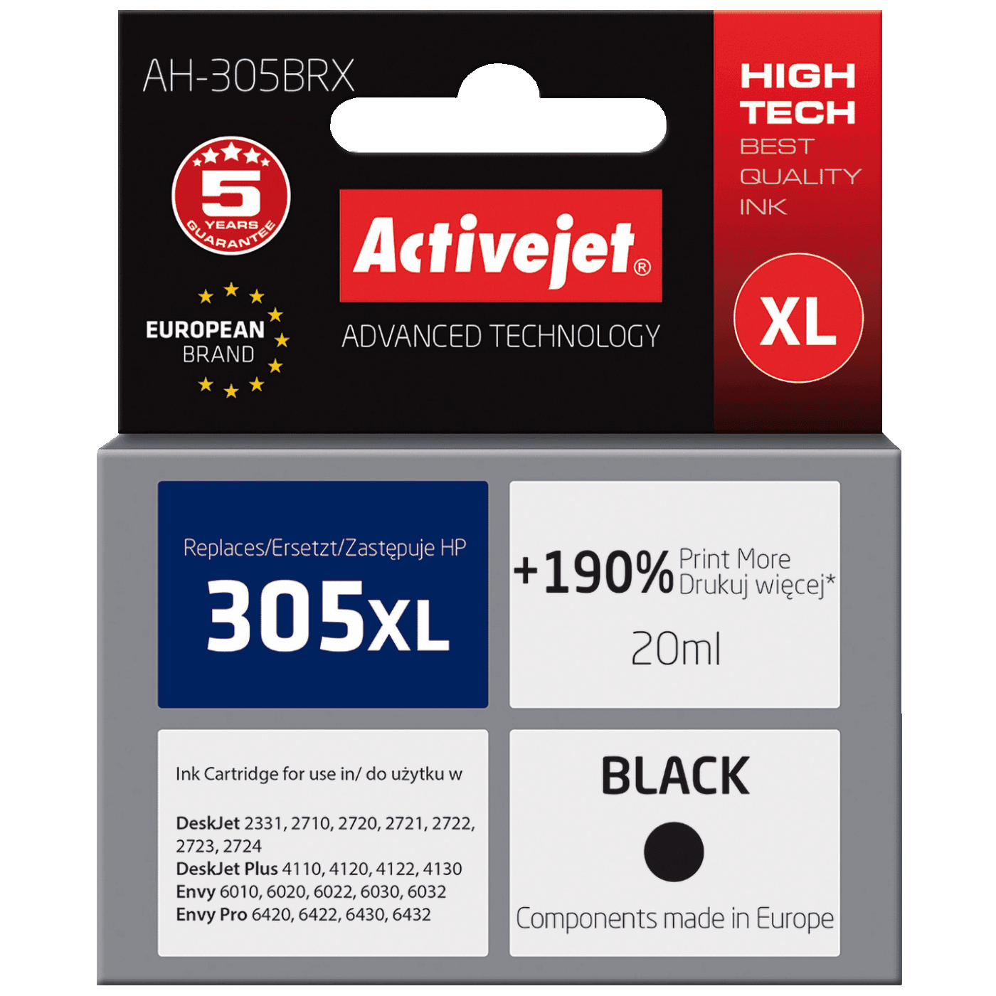 ACTIVEJET Tinta za printer AH-305BRX, HP 305XL, 20ml, Crna