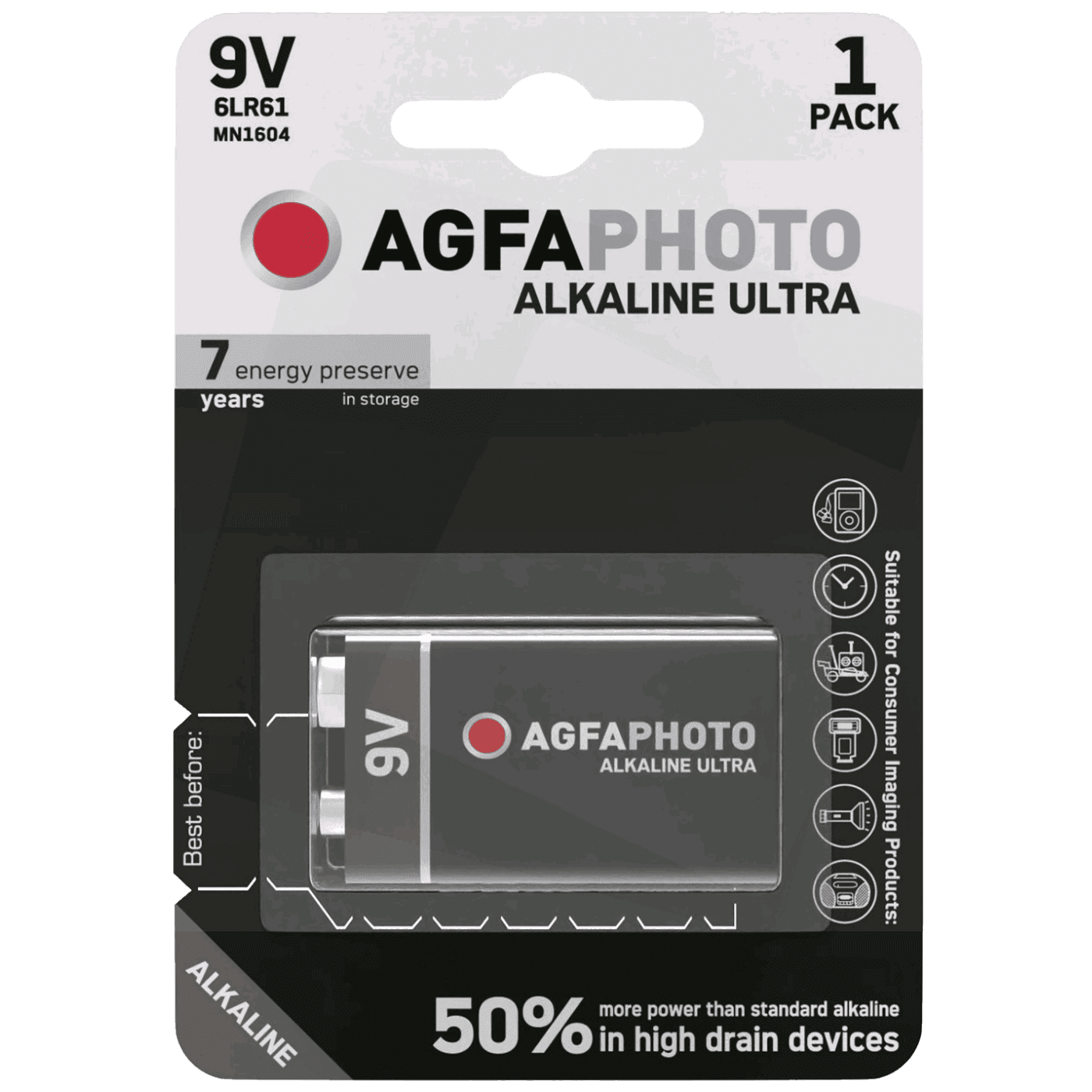 AGFA Alkalna baterija B1, 6LR6, 9V, Blister 1 komad