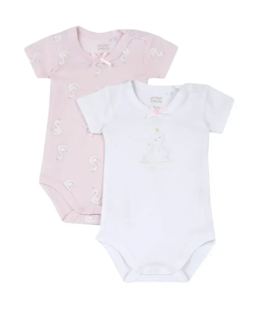 Chicco Set bodija za bebe Swan Dream, 2 Komada, Bijelo-Roze