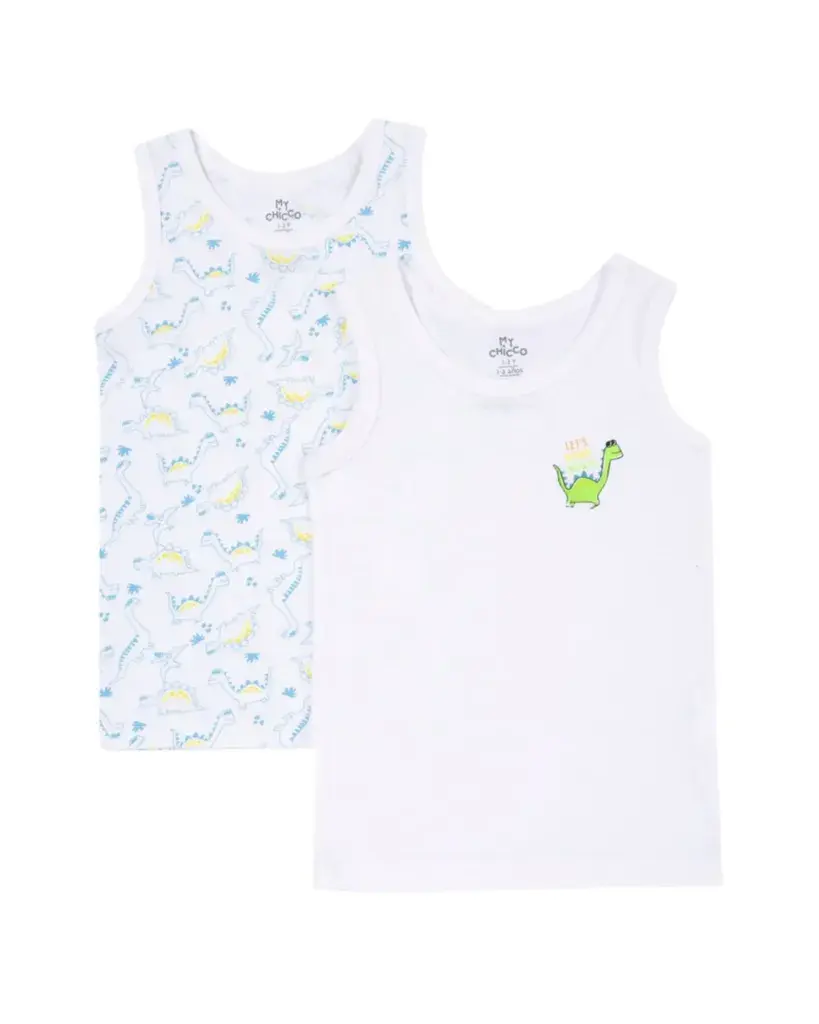 Chicco Set potkošulja za dječake Dino, 2 Komada, Bijelo-Plavi