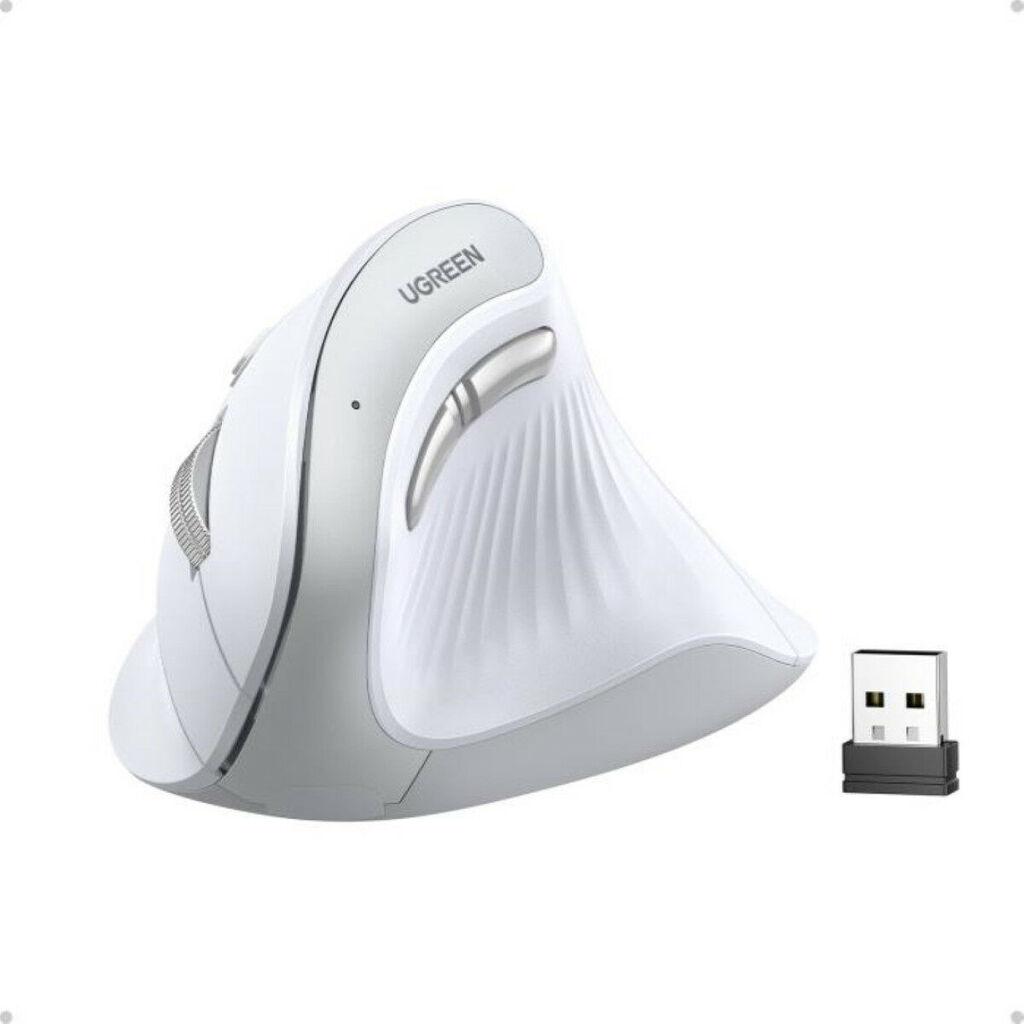 Ugreen Bežični ergonomski vertikalni miš, Bluetooth, Wi-Fi, Bijeli