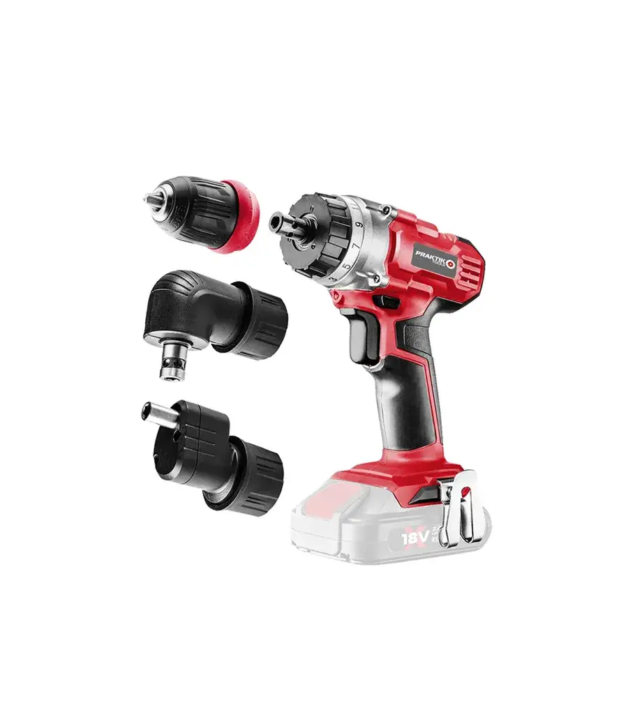 Praktik Akumulatorska bušilica + 3 glave PTQ119, 18V, Solo, Crveno-crna
