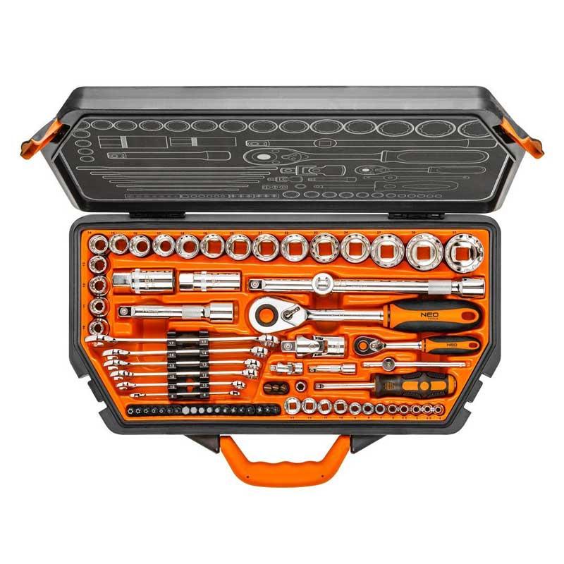 Neo Set nasadnih ključeva 12-kutnih 08-635, 1/2", 1/4", 71 komad