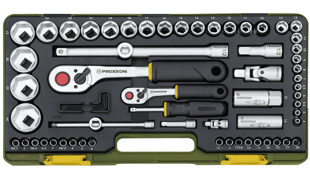 Proxxon Set nasadnih ključeva, 1/2" i 1/4", 65 komada