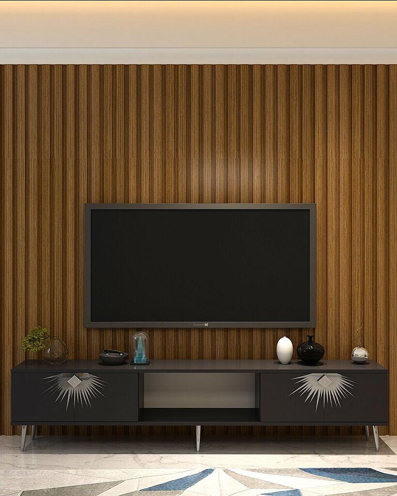 Hanah Home TV komoda Nida, 150x40,6x29,6 cm, Antracit-Srebrne boje