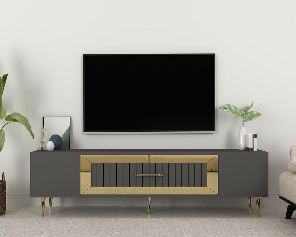 Hanah Home TV komoda Dekolp3, 150x48,2x29,6 cm, antracit-zlatna