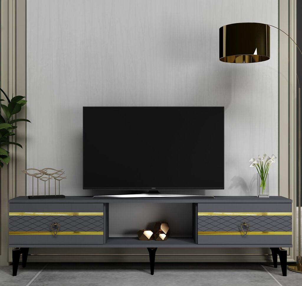 Hanah Home TV komoda od pelina, 150x44,6x29,6 cm, antracit-zlatna