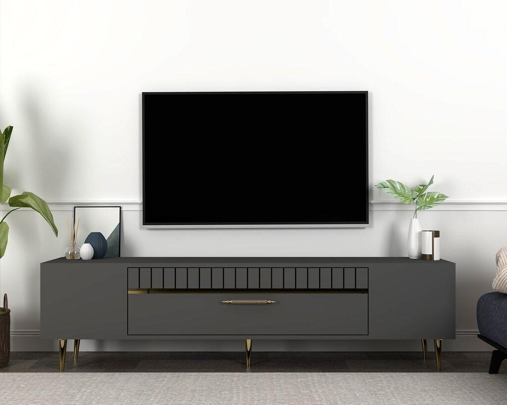 Hanah Home TV komoda Decolp1, 150x48x29,6 cm, antracit-zlatna