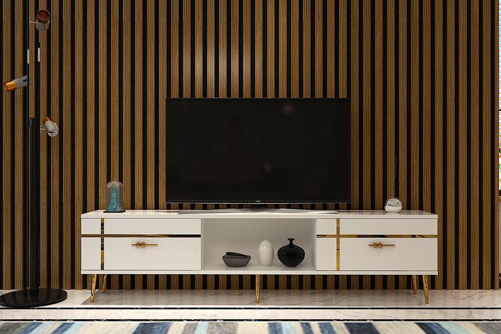 Hanah Home TV komoda, 150x40,6x29,6 cm, bijelo-zlatna boja