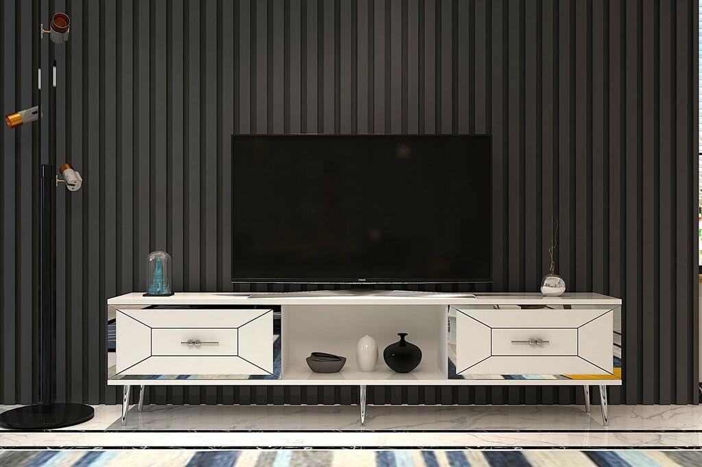 Hanah Home TV komoda Arno, 150x40,6x29,6 cm, Bijelo-Srebrne boje