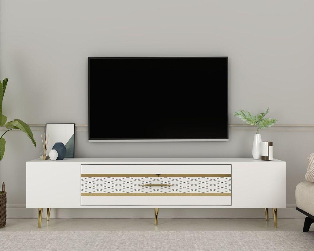Hanah Home TV komoda Dekolp2, 150x48.2x35 cm, bijelo-zlatna boja