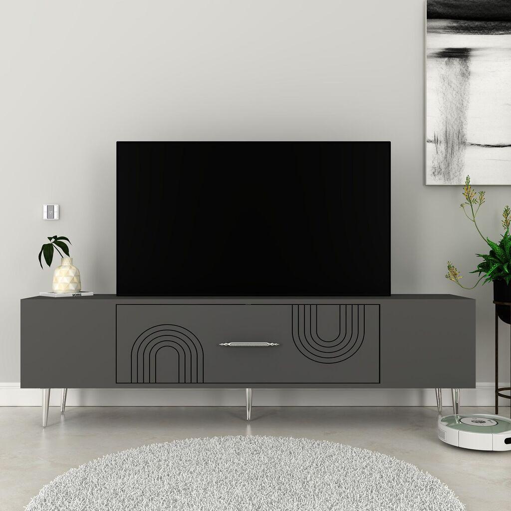 Hanah Home TV komoda Dekol2, 150x48,2x29,6 cm, Antracit-Srebrne boje