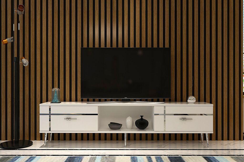 Hanah Home TV komoda, 150x40,6x29,6 cm, bijelo-srebrna