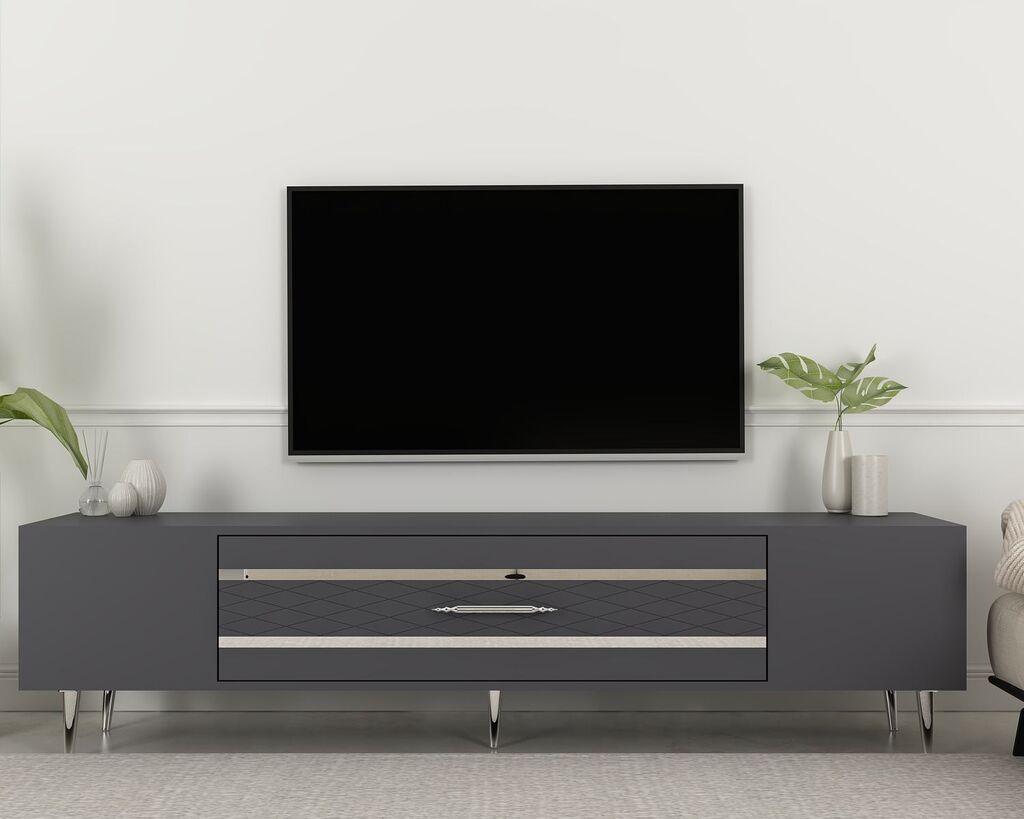 Hanah Home TV komoda Dekolp2, 150x48,2x35 cm, Antracit-Srebrne boje