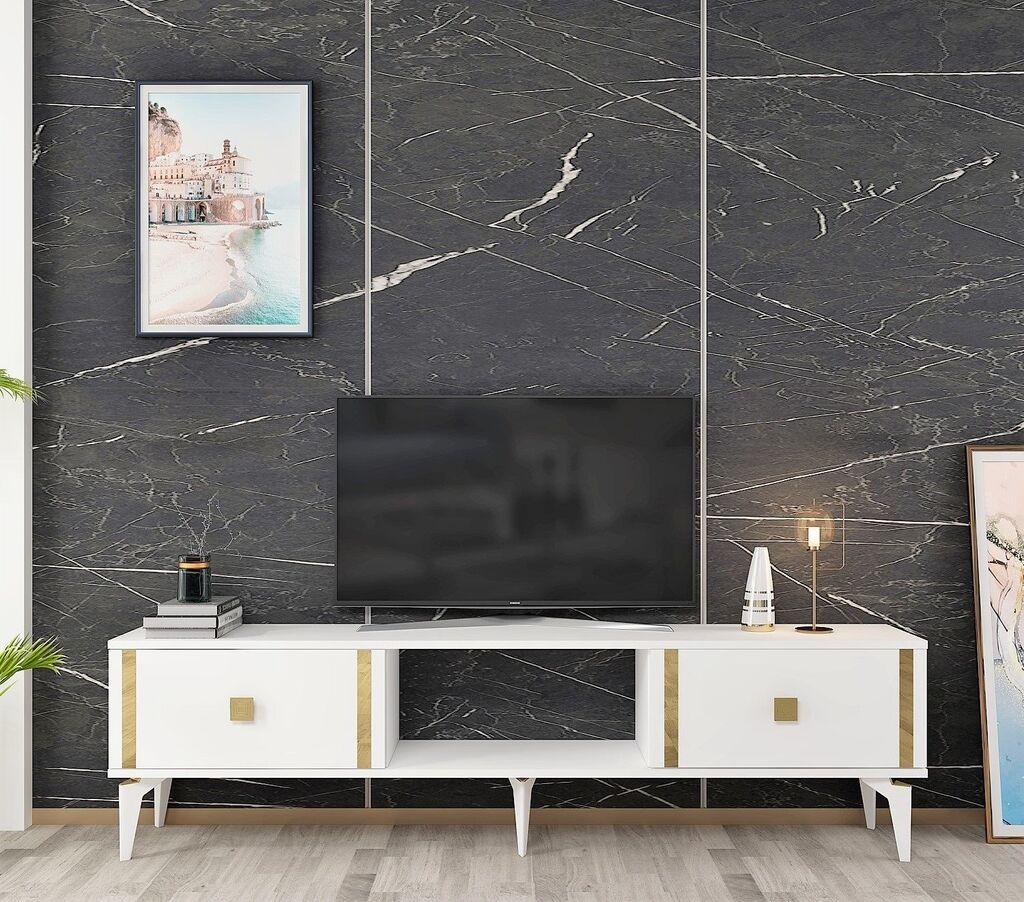 Hanah Home TV komoda Doruk, 150x44,6x29,6 cm, bijelo-zlatna boja