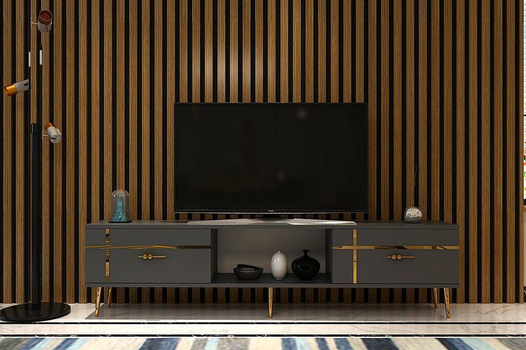 Hanah Home TV komoda, 150x40,6x29,6 cm, antracit-zlatna boja