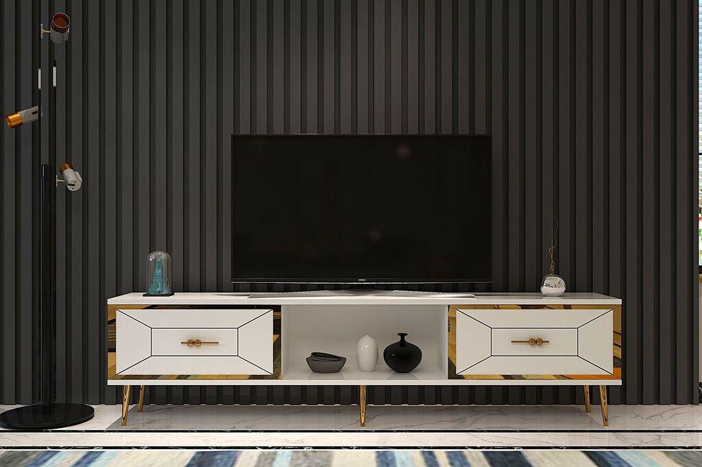 Hanah Kućna TV komoda Arno, 150x40,6x29,6 cm, Bijelo-zlatna boja