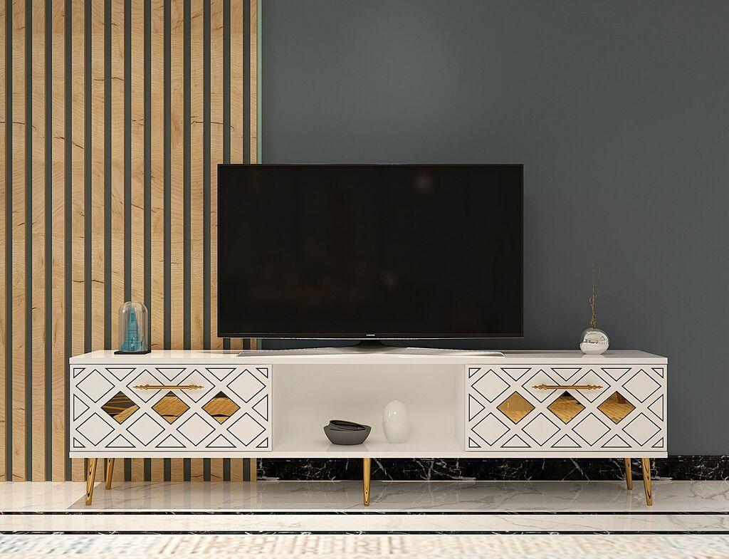 Hanah Kućni TV ormarić s kupolom, 150x40,6x29,6 cm, bijelo-srebrni