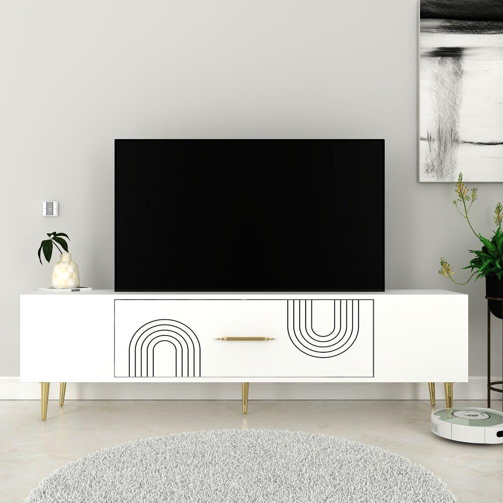 Hanah Home TV komoda Dekol2, 150x48,2x29,6 cm, Bijelo-Zlatne boje