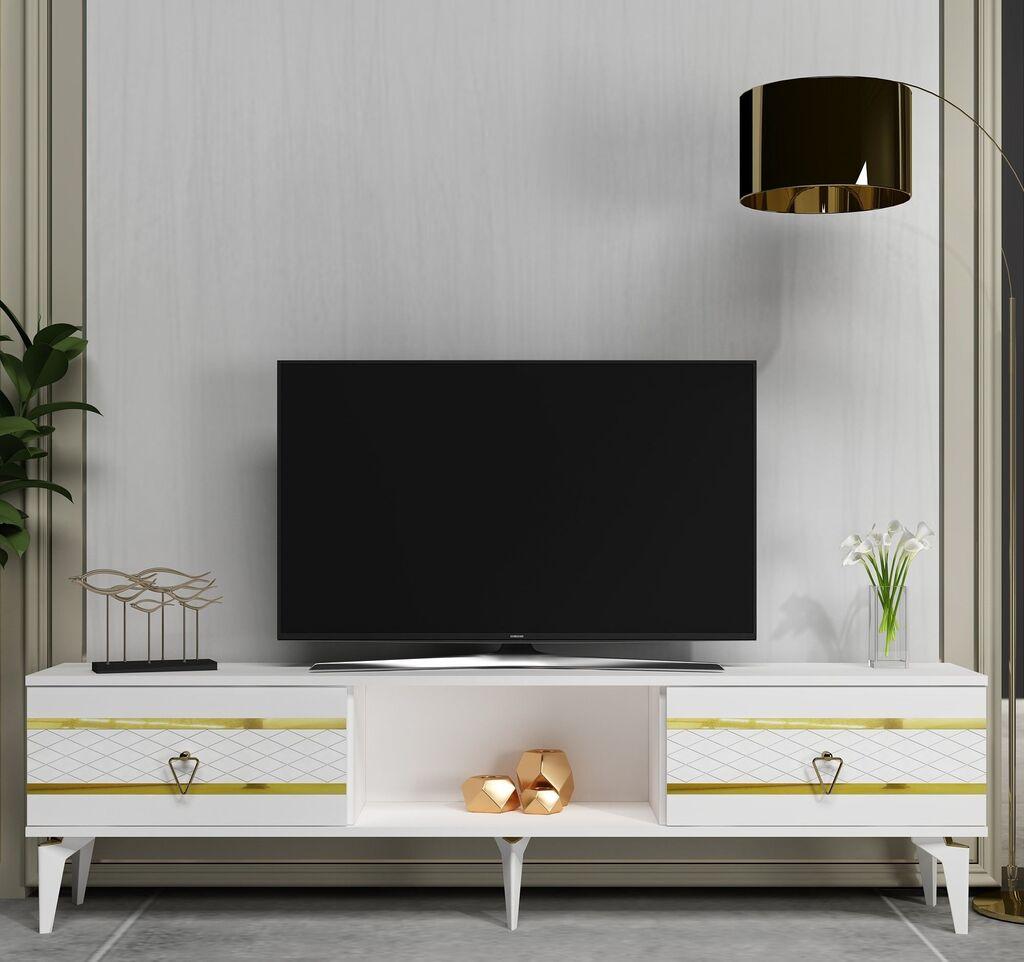 Hanah Home TV komoda od pelina, 150x44,6x29,6 cm, bijelo-zlatna boja