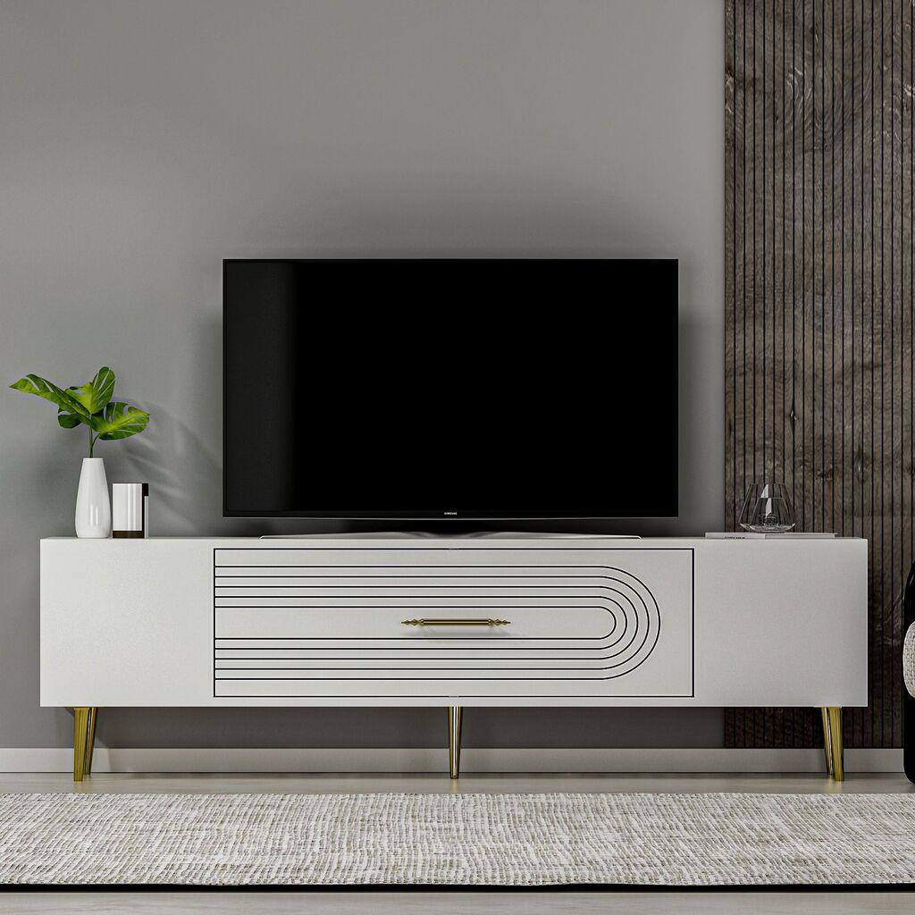 Hanah Home TV komoda Dekol3, 150x48,2x29,6 cm, Bijelo-Zlatne boje