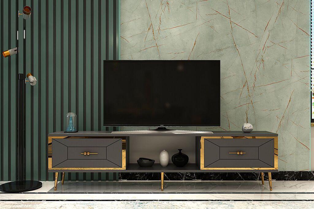 Hanah Kućna TV komoda Arno, 150x40,6x29,6 cm, antracit-zlatna boja