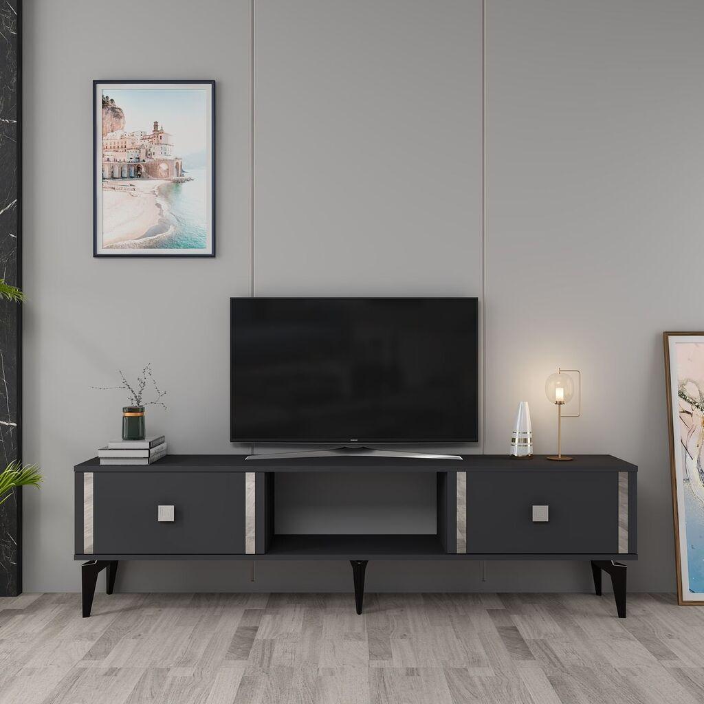 Hanah Home TV komoda Doruk, 150x44,6x29,6 cm, Antracit-Srebrne boje