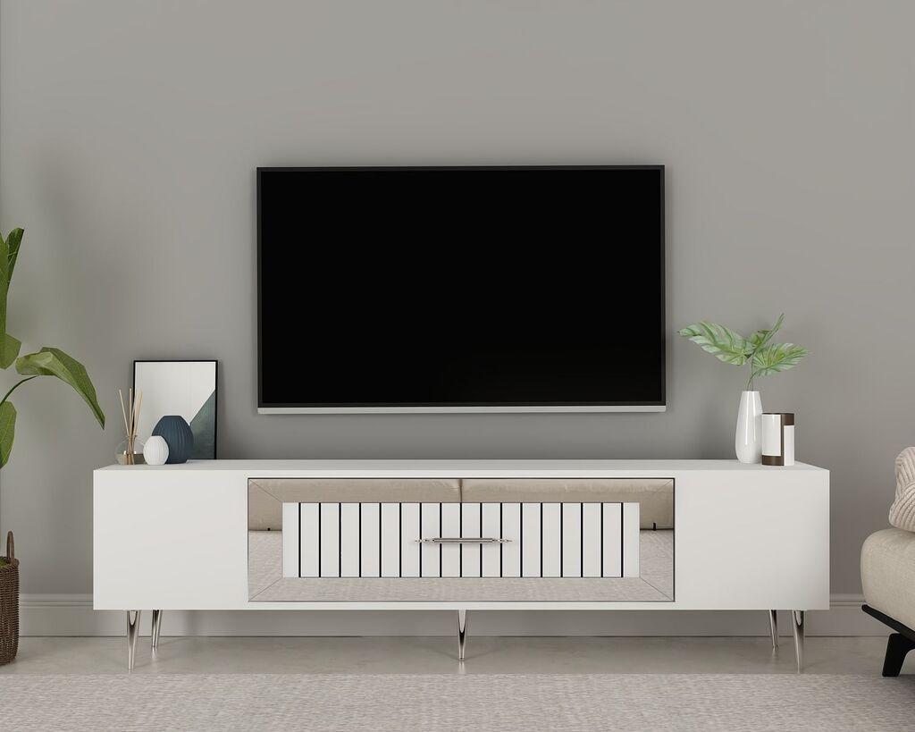 Hanah Home TV komoda Dekolp3, 150x48,2x29,6 cm, Bijelo-Srebrne boje
