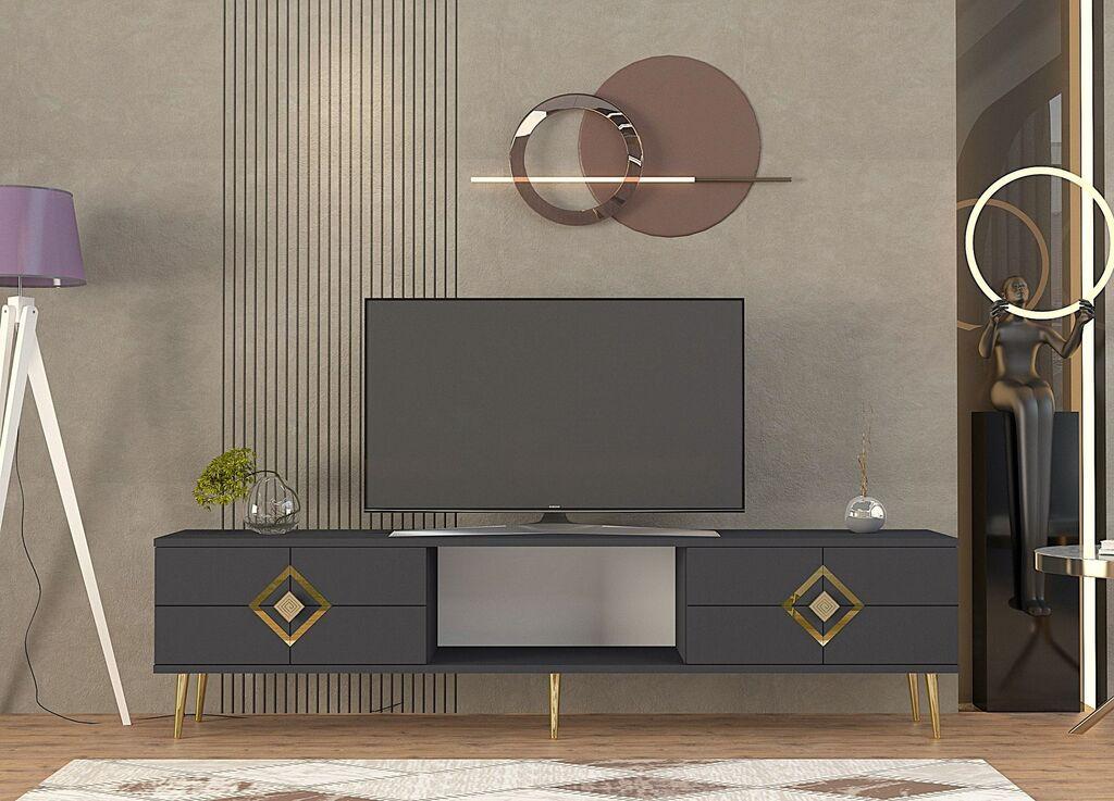 Hanah Kućni TV komoda Robber, 150x40,6x29,6 cm, antracit-zlatna boja