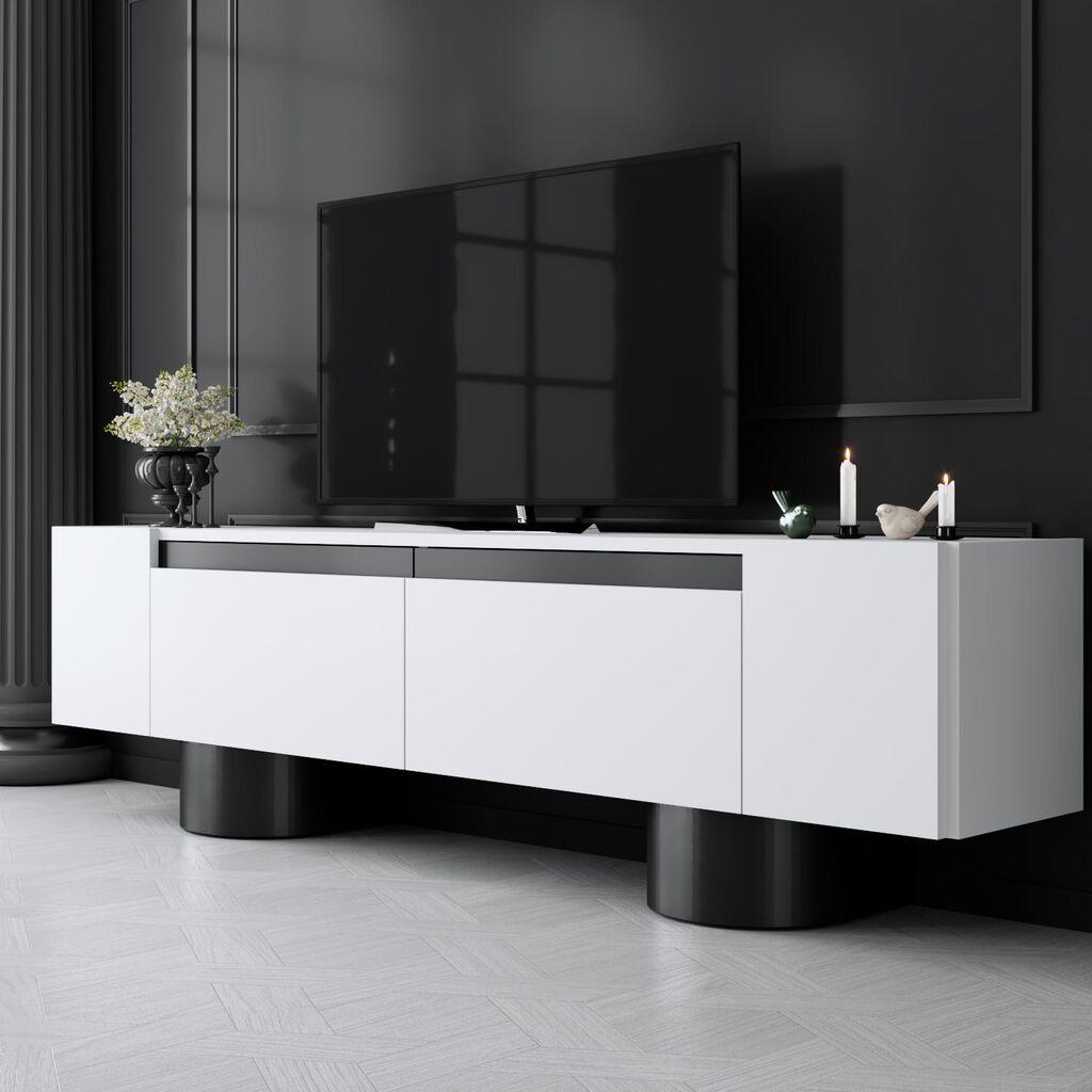 Hanah Kućna TV komoda, boemski stil, 180x50x30 cm, bijelo-crna