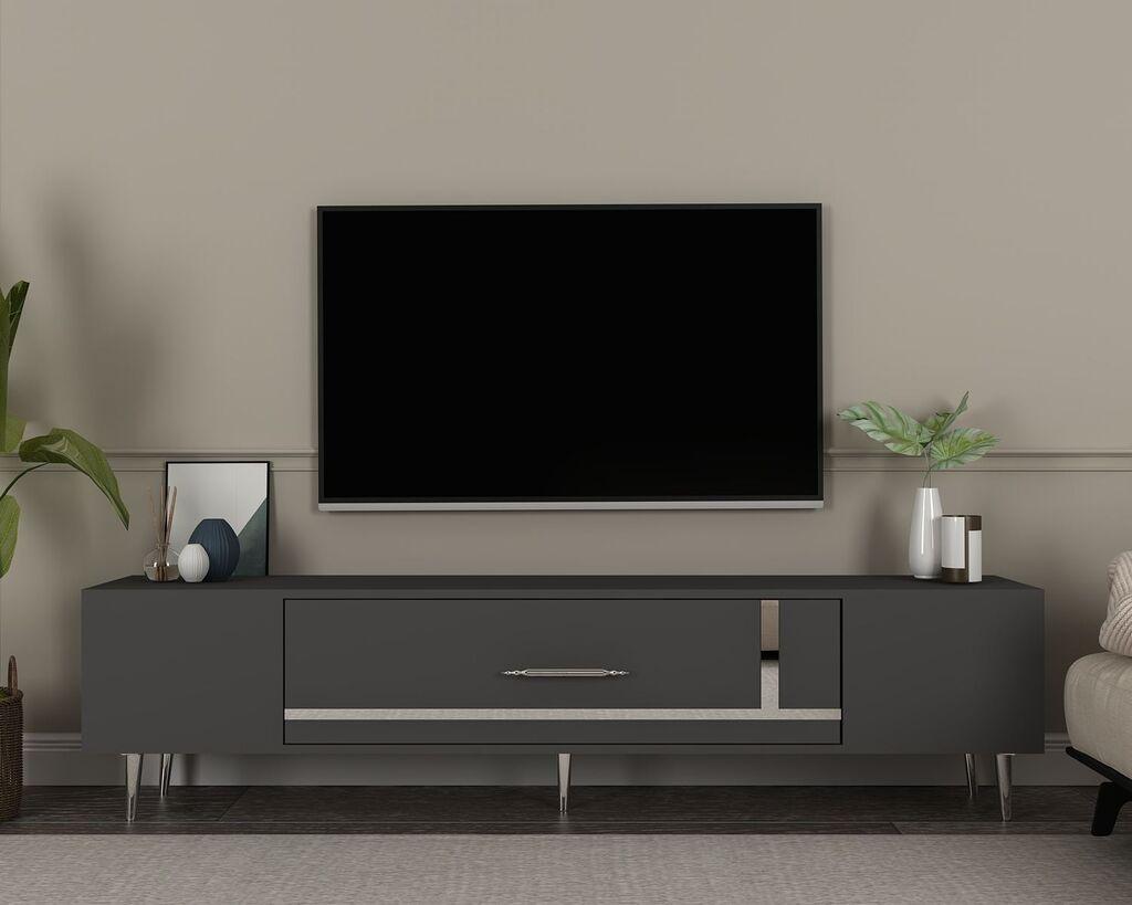 Hanah Home TV komoda Dekop1, 150x48,2x29,6 cm, Antracit-Srebrne boje