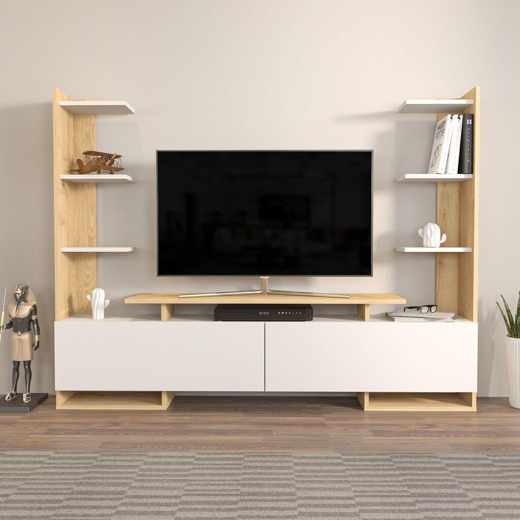 Hanah Home TV komoda Ava, 183,6x140x31,7 cm, Bijeli hrast