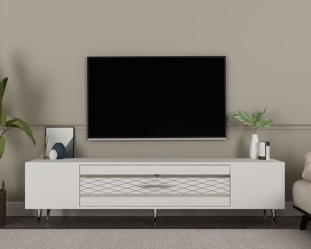 Hanah Home TV komoda Dekolp2, 150x48,2x35 cm, Bijelo-Srebrne boje
