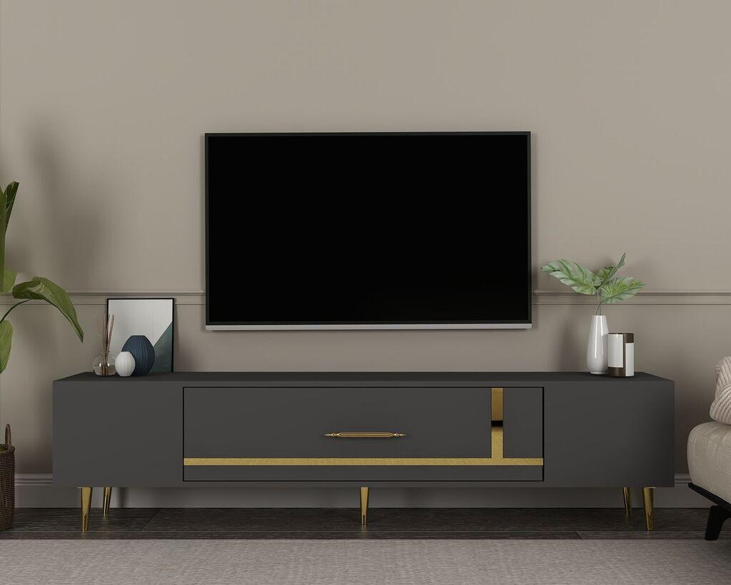 Hanah Home TV komoda Dekop1, 150x48,2x29,6 cm, antracit-zlatne boje