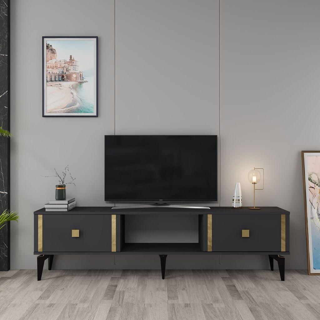 Hanah Home TV komoda Doruk, 150x44,6x29,6 cm, antracit-zlatna boja