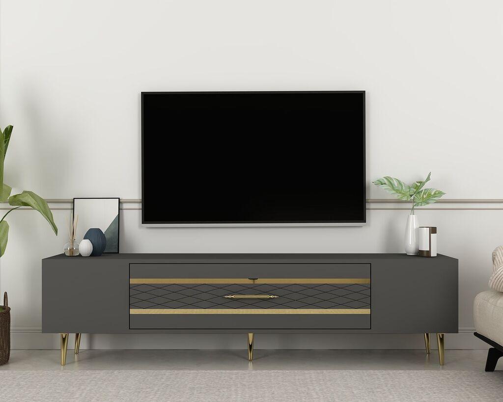 Hanah Home TV komoda Dekolp2, 150x48.2x35 cm, antracit-zlatna