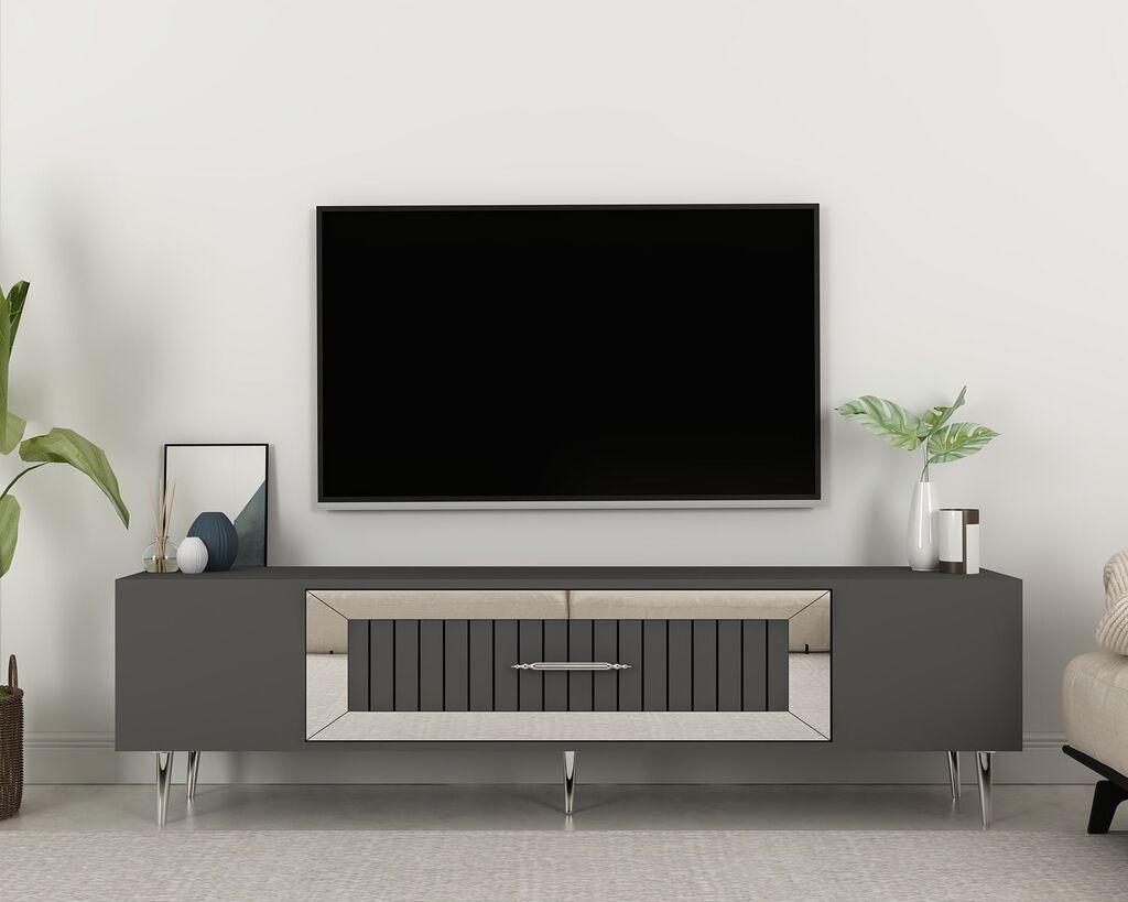 Hanah Home TV komoda Dekolp3, 150x48,2x29,6 cm, Antracit-Srebrne boje