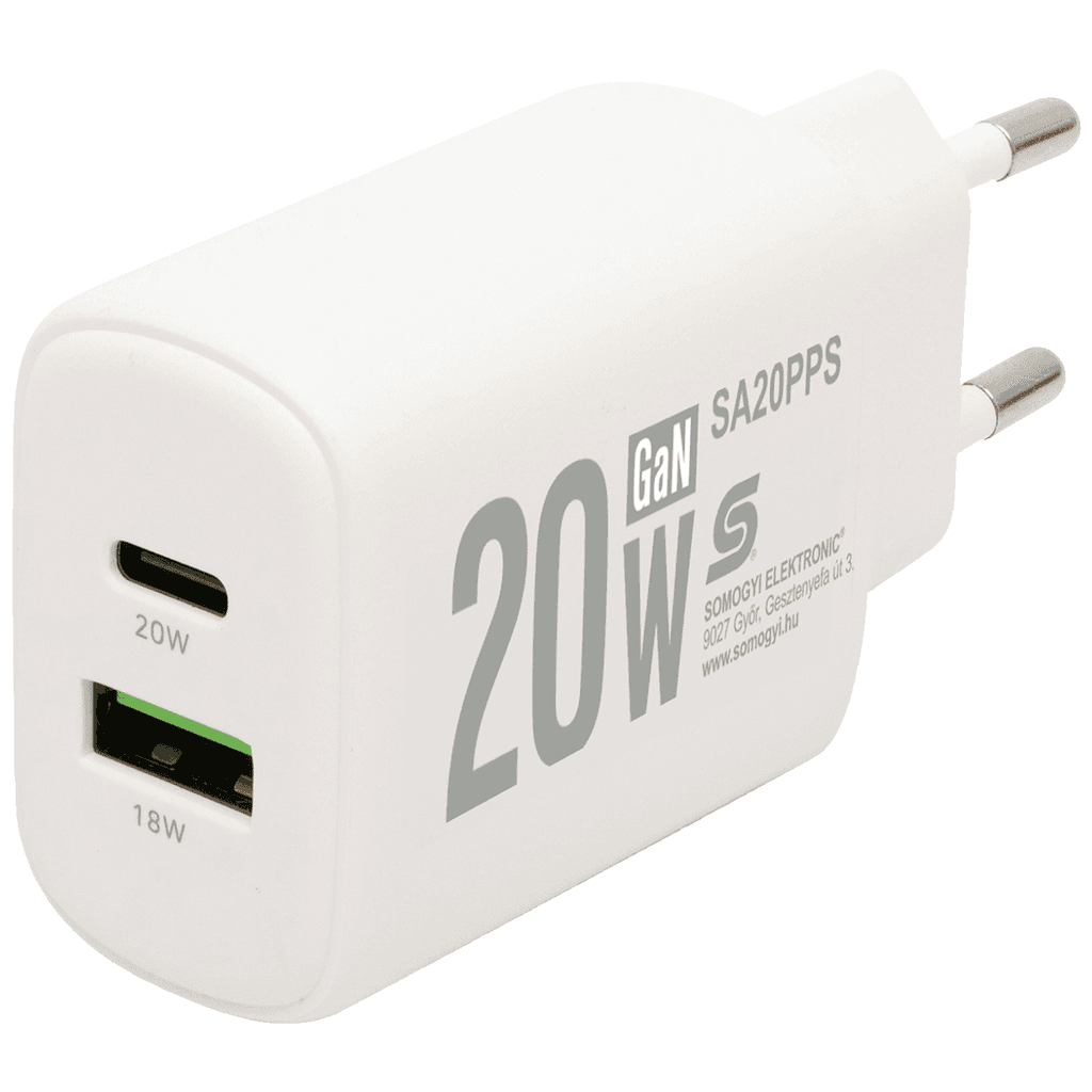 Home Punjač  SA20PPS, 1 x USB-A, 1 x USB-C, 20W, GaN, Bijeli