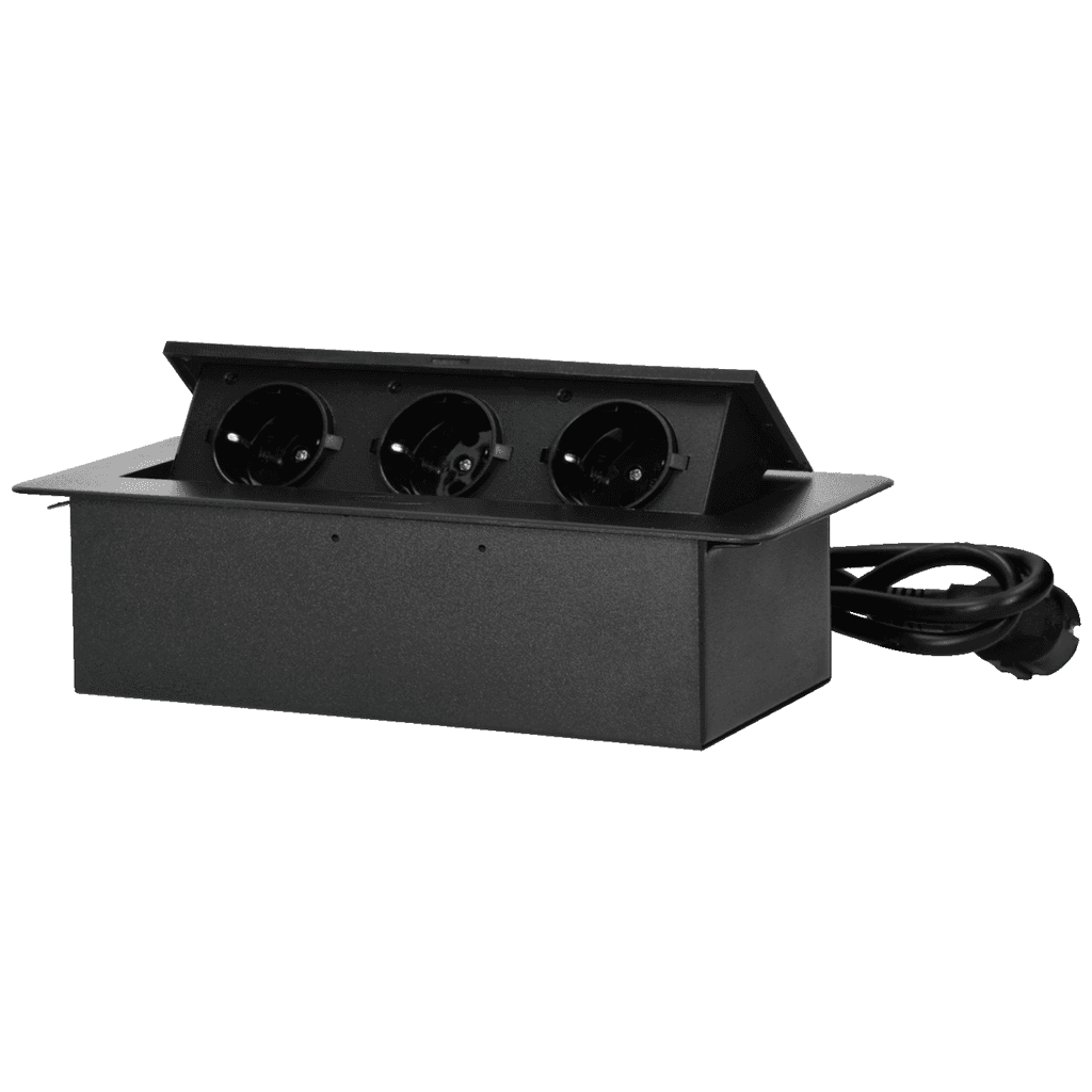 Orno Produžni kabl, 3xSchuko utičnice, Ugradbeni, Crni