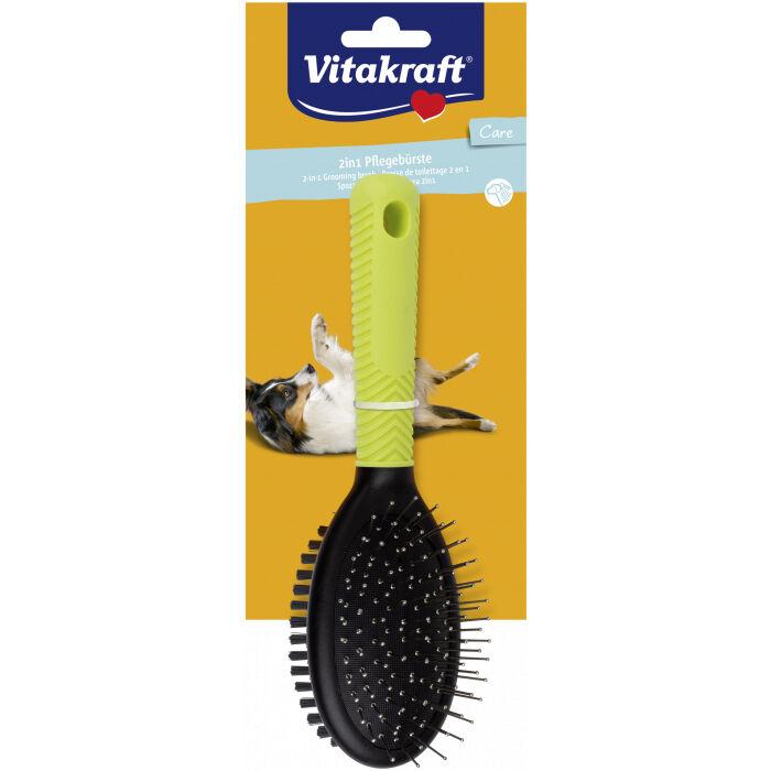 Vitakraft Plastična ovalna četka za pse, obostrana, Žuto-crna