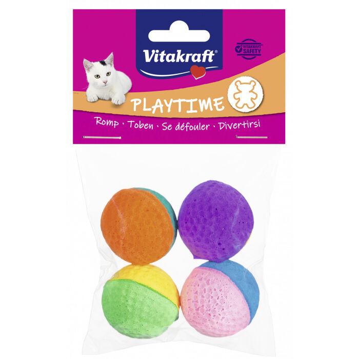 Vitakraft Piskajuća lopta od prirodne gume za mačke, 4 cm, 4 komada, Šarene